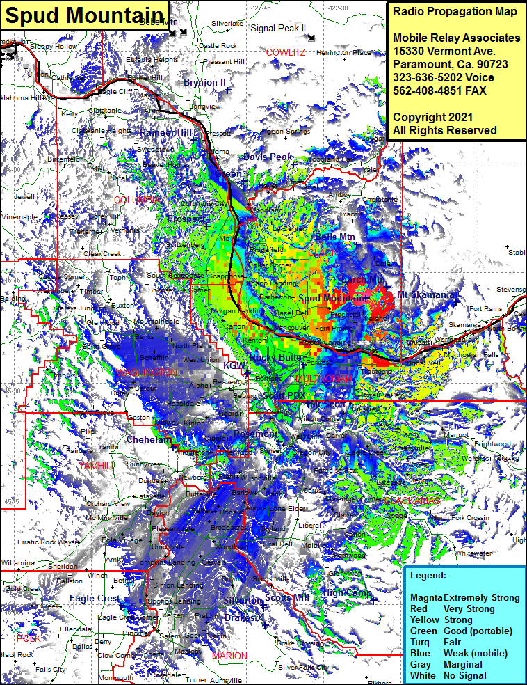 heat map radio coverage Spud Mountain